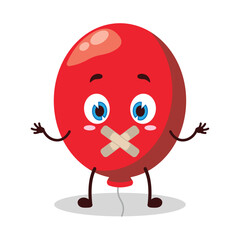 cute shut up expression of red balloon cartoon character mouth closed with plaster
