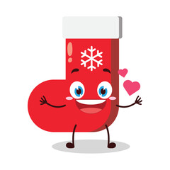 cute fall in love expression of Christmas sock cartoon character