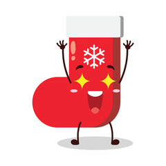 cute excited expression of Christmas sock cartoon character