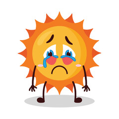 cute cry expression of sun cartoon character