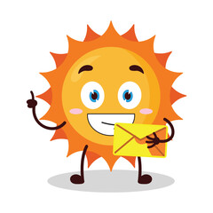 cute happy expression of sun cartoon character bring envelope letter