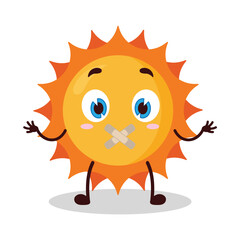 cute shut up expression of sun cartoon character mouth closed with plaster