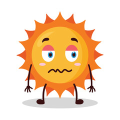 cute grumpy expression of sun cartoon character