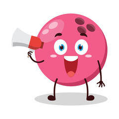 cute happy expression of pink bowling ball character carry megaphone