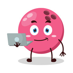 cute success business expression of pink bowling ball character carry laptops
