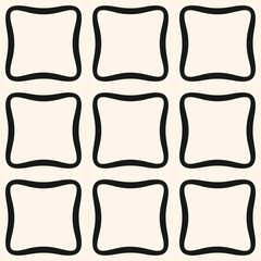 Fototapeta premium Simple black and white geometric vector seamless pattern. Elegant minimal texture with curved lines, squares, smooth shapes. Stylish monochrome background. Abstract repeated design for decor, textile