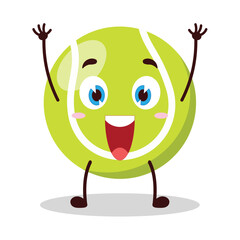 cute rise hand happy expression of tennis ball character