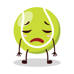 cute tired expression of tennis ball character