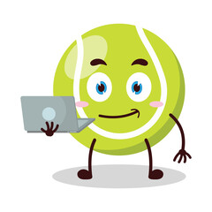 cute success business expression of tennis ball character carry laptops