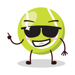 cute cool expression of tennis ball character wear sunglasses 