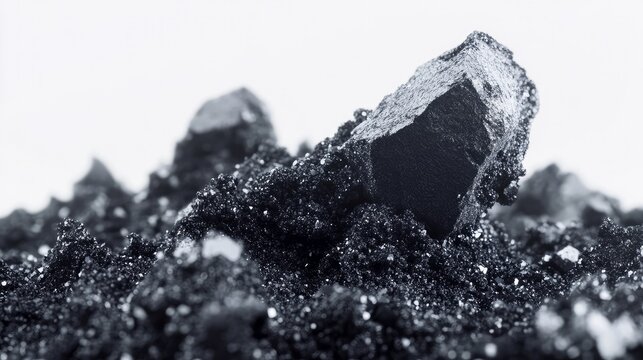 Black silicon carbide grains captured in macro detail.
