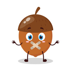 cute shut up expression of walnut cartoon character mouth closed with plaster
