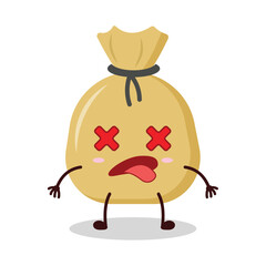 cute fainted expression of money bag cartoon character
