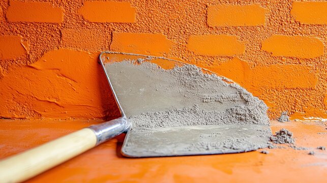 Plastering trowel on an orange background, ideal for bricklaying work.
