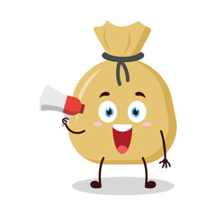 cute happy expression of money bag cartoon character carry megaphone