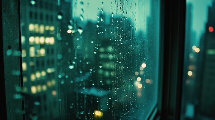 Fototapeta premium Rainy Cityscape Through a Window