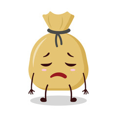 cute tired expression of money bag cartoon character