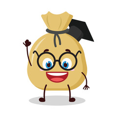 cute graduation college student expression of money bag cartoon character