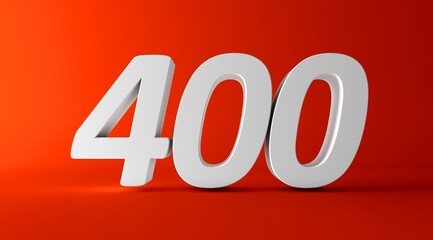 Number 400 in white on light orange background, isolated number. Four hundred 3d word number.