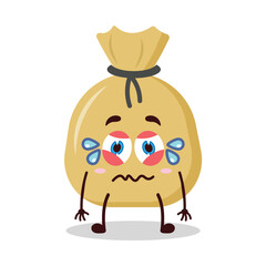 cute upset expression of money bag cartoon character