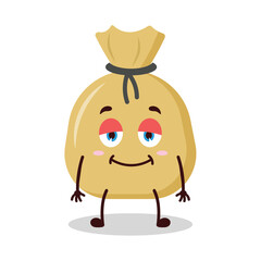 cute lazy expression of money bag cartoon character