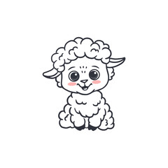 Cute cartoon sheep isolated on white. Funny lamb in doodle style. Sheep for cards, magazines, banners, coloring books.