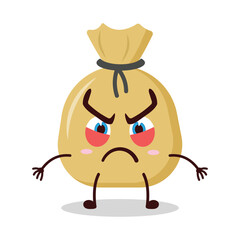 cute provoked expression of money bag cartoon character