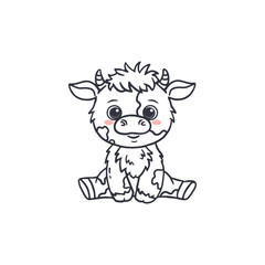 Cute cartoon cow isolated on white. Funny calf in doodle style. Bull for cards, magazines, banners, coloring books