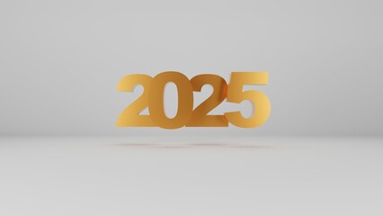 Stylish and elegant 3D rendering of the year 2025 in golden typography, isolated on a minimalistic light background. Perfect for New Year’s celebrations, holiday designs, and future-themed projects.