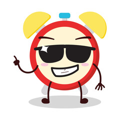 cute cool expression of clock cartoon character wear sunglasses 