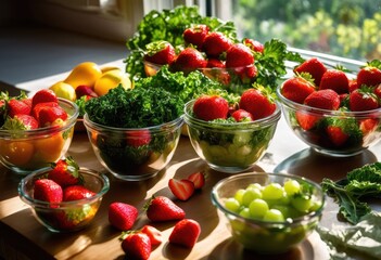 brightly colored fruits vegetables arrayed clear measuring cups showcasing vibrant natural hues textures, colorful, healthy, organic, juicy, ripe, fresh