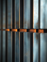 Close-up of metallic structure with warm lighting.