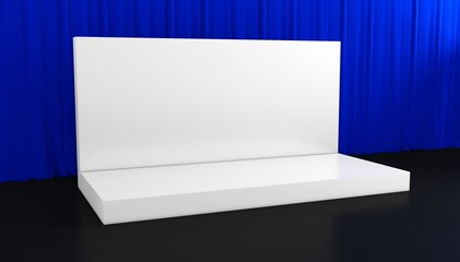 Simple event stage. Meeting event scene, party scene design. Empty stage design for mockup and corporate identity, display. Platform elements in hall. Conference Stage Designs.	