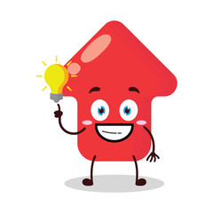 cute creative expression of red arrow cartoon character with shiny lamp