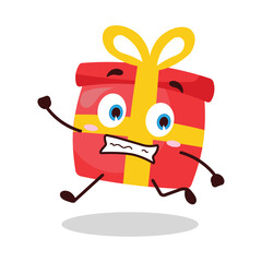cute terrified running expression of red gift box cartoon character