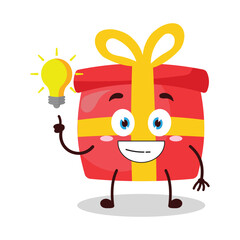 cute creative expression of red gift box cartoon character with shiny lamp