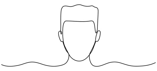 Man head continuous line drawing. Male face linear empty frame. Vector illustration isolated on white.