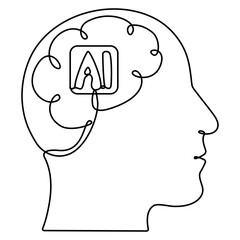 Robot head continuous line art drawing. Cyborg head with technology brain. Vector illustration isolated on white.