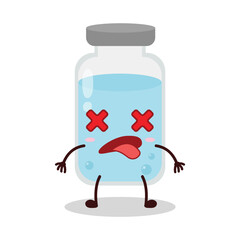 cute fainted expression of medicine vial bottle cartoon character