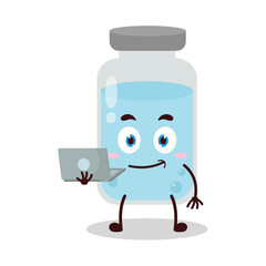 cute success business expression of medicine vial bottle cartoon character carry laptops