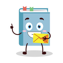 cute happy expression of blue book cartoon character bring envelope letter