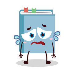 cute depressed expression of blue book cartoon character