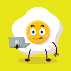 cute success business expression of fried egg cartoon character carry laptops