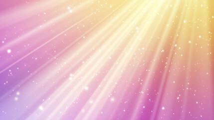 Abstract background with soft glowing rays and sparkling particles in pink and yellow tones