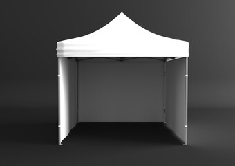 White event tent mockup. Marquee canopy stand. 3d isolated outdoor commercial exhibition pavilion. Festival awning for branding mock up. Advertising and promotional booth material