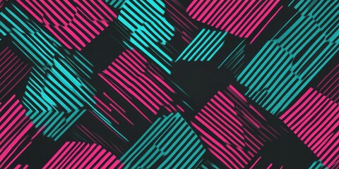 A background pattern with diagonal lines in neon pink and teal on a black background Generative AI