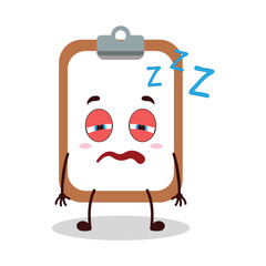 cute sleepy expression of clipboard cartoon character
