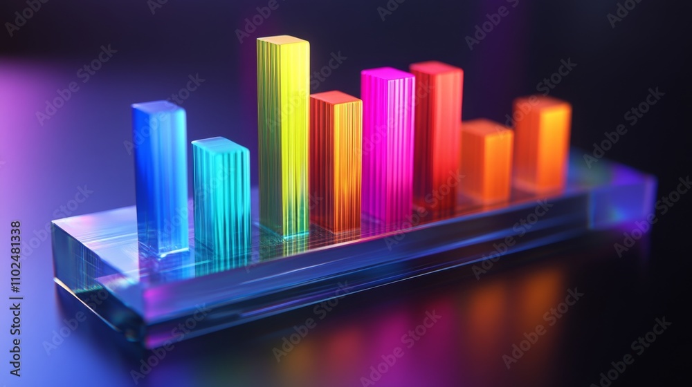 Poster Colorful 3D Bar Graph Display with Vibrant Lighting Effects