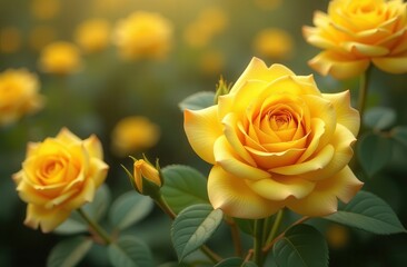 Obraz premium yellow roses on a green background