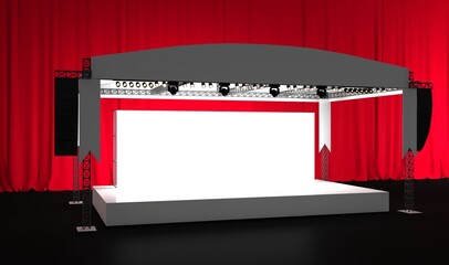 Stage rigging truss system with blank backdrop concert  performance. High resolution image.  Stage show.